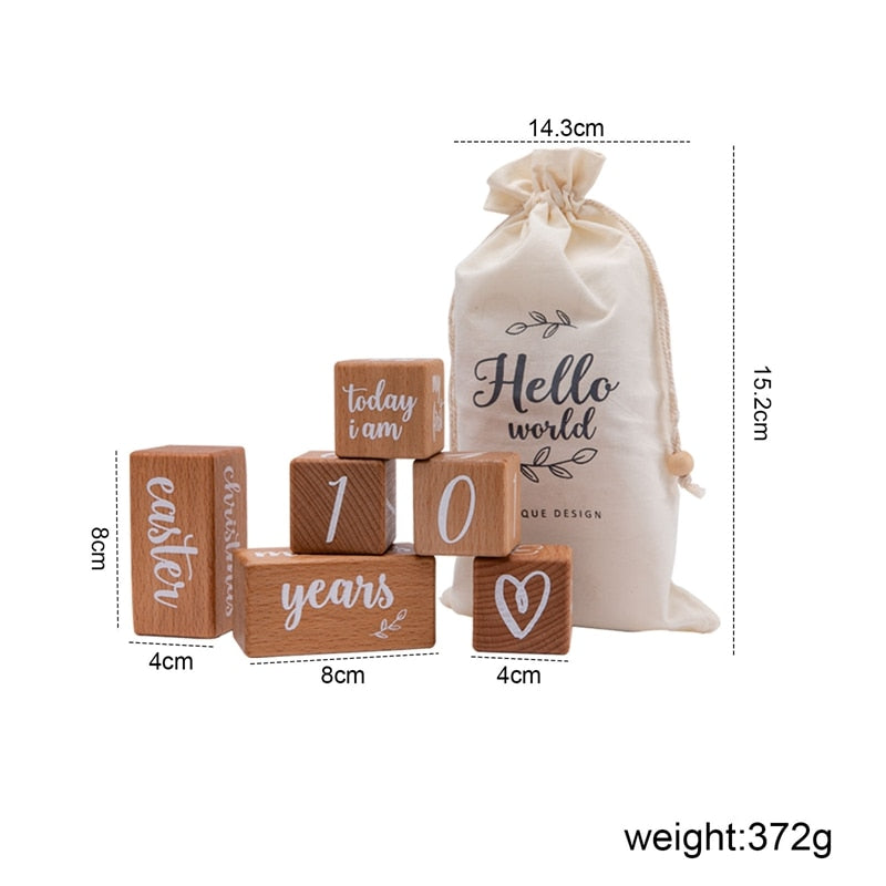 6pcs/set Wooden Baby Milestone Cards Block Baby Photography Milestone Memorial Monthly Newborn Photography Props Set With Box