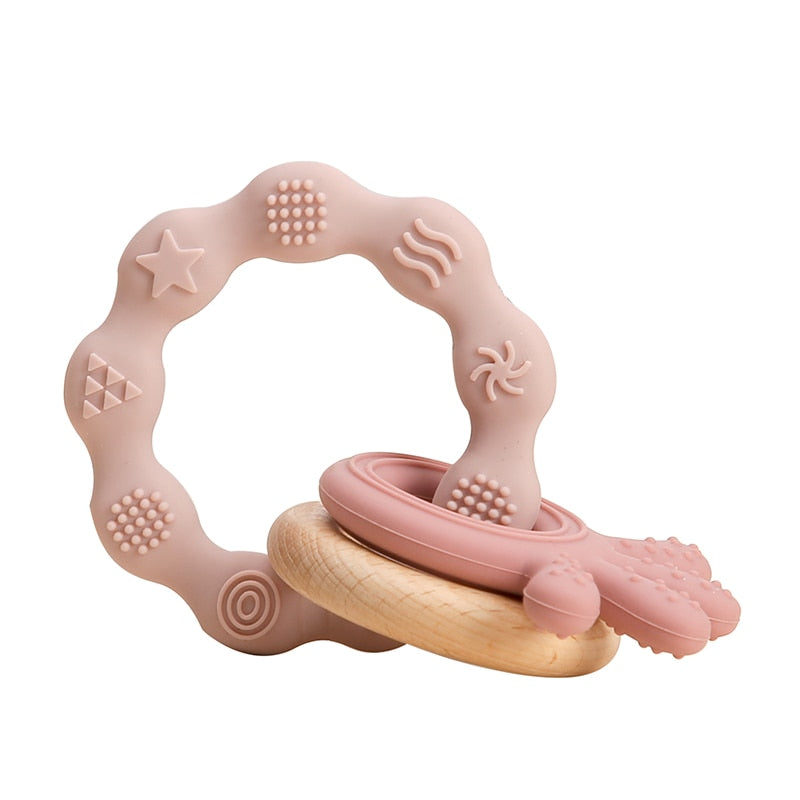 Let&#39;s Make 1PC Silicone Teether Baby Rudder Shape Wooden Teether Ring Kid Gift BPA Free Silicone Children Goods Kid Teething Toy