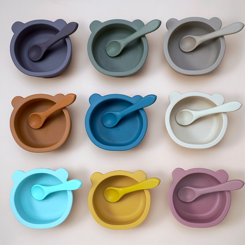 Wholesale New Customized Animal Shaped Bowl Soft Foldable Baby Spoon Food Grade Waterproof  Silicone Baby Tableware