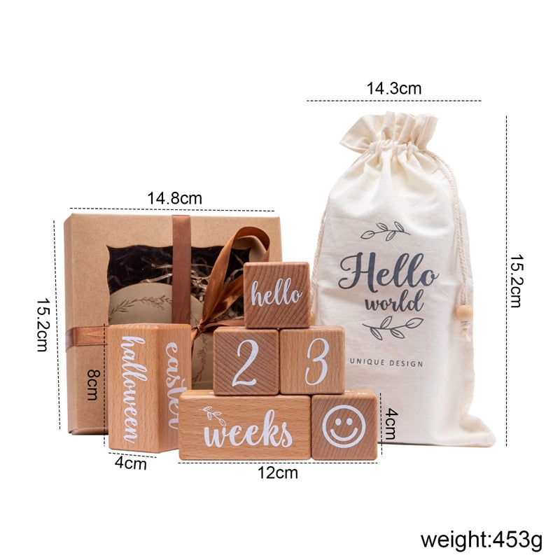 6pcs/set Wooden Baby Milestone Cards Block Baby Photography Milestone Memorial Monthly Newborn Photography Props Set With Box