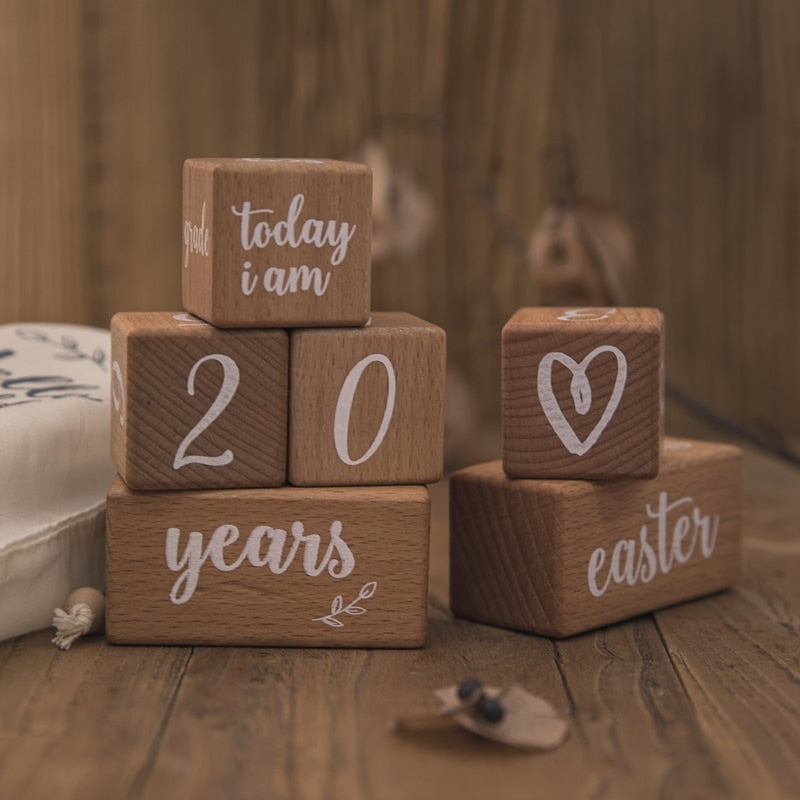 6pcs/set Wooden Baby Milestone Cards Block Baby Photography Milestone Memorial Monthly Newborn Photography Props Set With Box