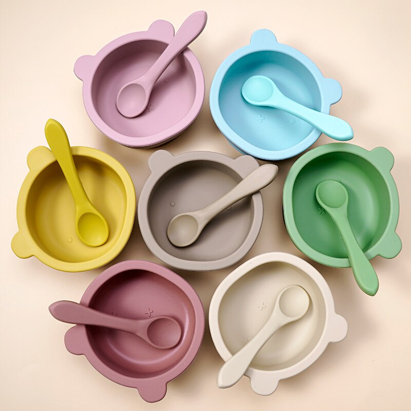 Wholesale New Customized Animal Shaped Bowl Soft Foldable Baby Spoon Food Grade Waterproof  Silicone Baby Tableware