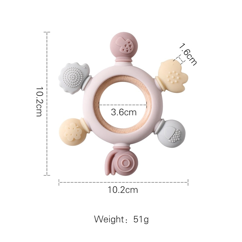 Let&#39;s Make 1PC Silicone Teether Baby Rudder Shape Wooden Teether Ring Kid Gift BPA Free Silicone Children Goods Kid Teething Toy